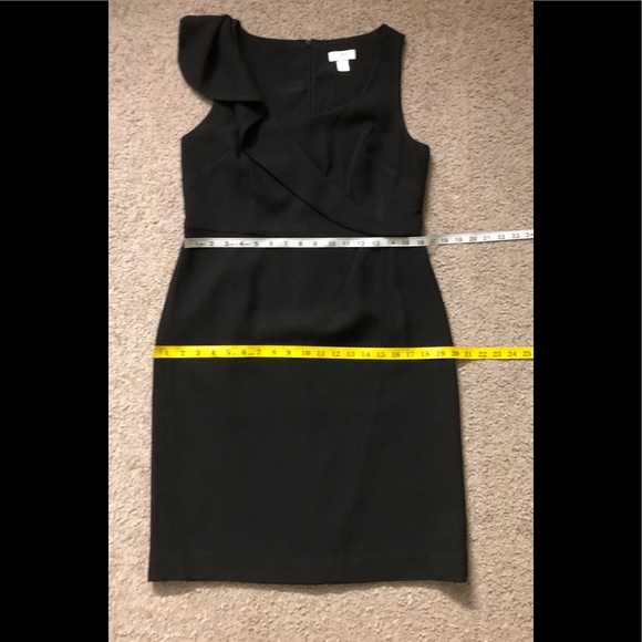 Ann Taylor Loft Dress Sz 8 Ruffle Neck Black Pencil Straight - Picture 5 of 11